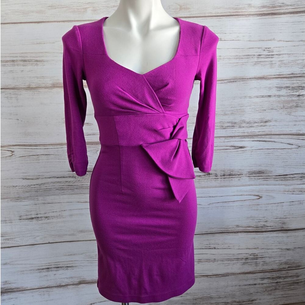 Nanette Lepore Purple 3/4 Long Sleeve Fitted Dress sz 0